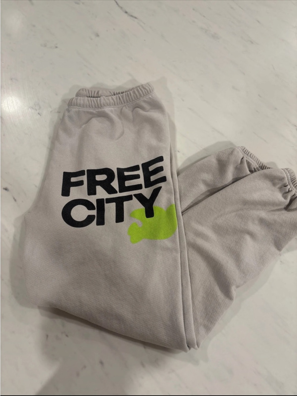 Free City Womenâs Light Gray Logo Sweatpants with Lime Accent
